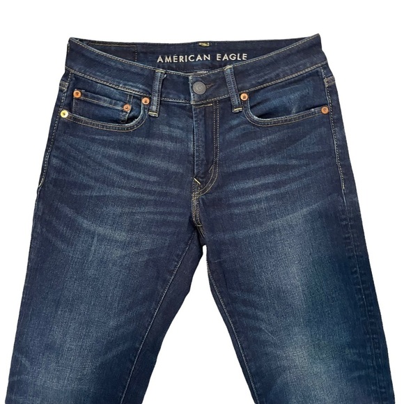American Eagle Dark Wash Slim Straight Flex + Denim Jeans size 28 - Picture 3 of 9